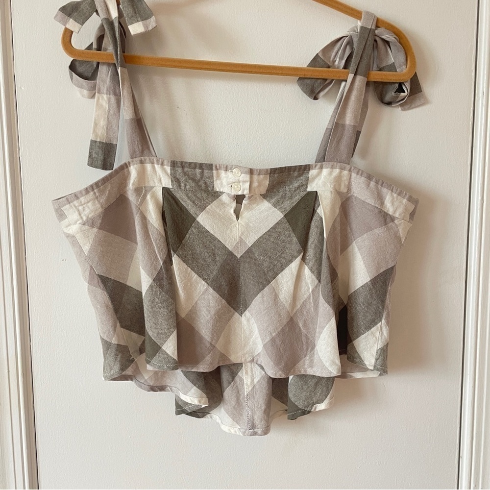 Versona Cropped Gingham Bow Strap Top Linen Blend Summer Top Built-in Bra XL - Picture 2 of 7
